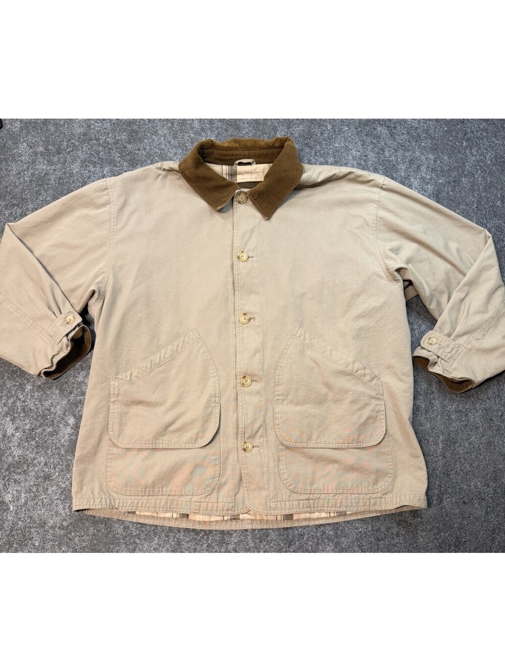 North River Mens XL Tan Barn Chore Jacket Corduroy Collar Cotton Button Coat